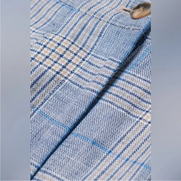 VERONICA BEARD Alicia Windowpane Plaid 100% Linen Shorts Pleated Blue Multi Sz6 - Picture 5 of 15